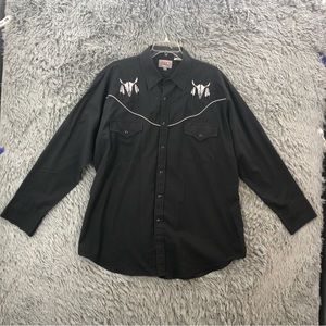 Ely Diamond Shirt Mens XL Pearl Snap Embroidered Southwest Aztec Vintage